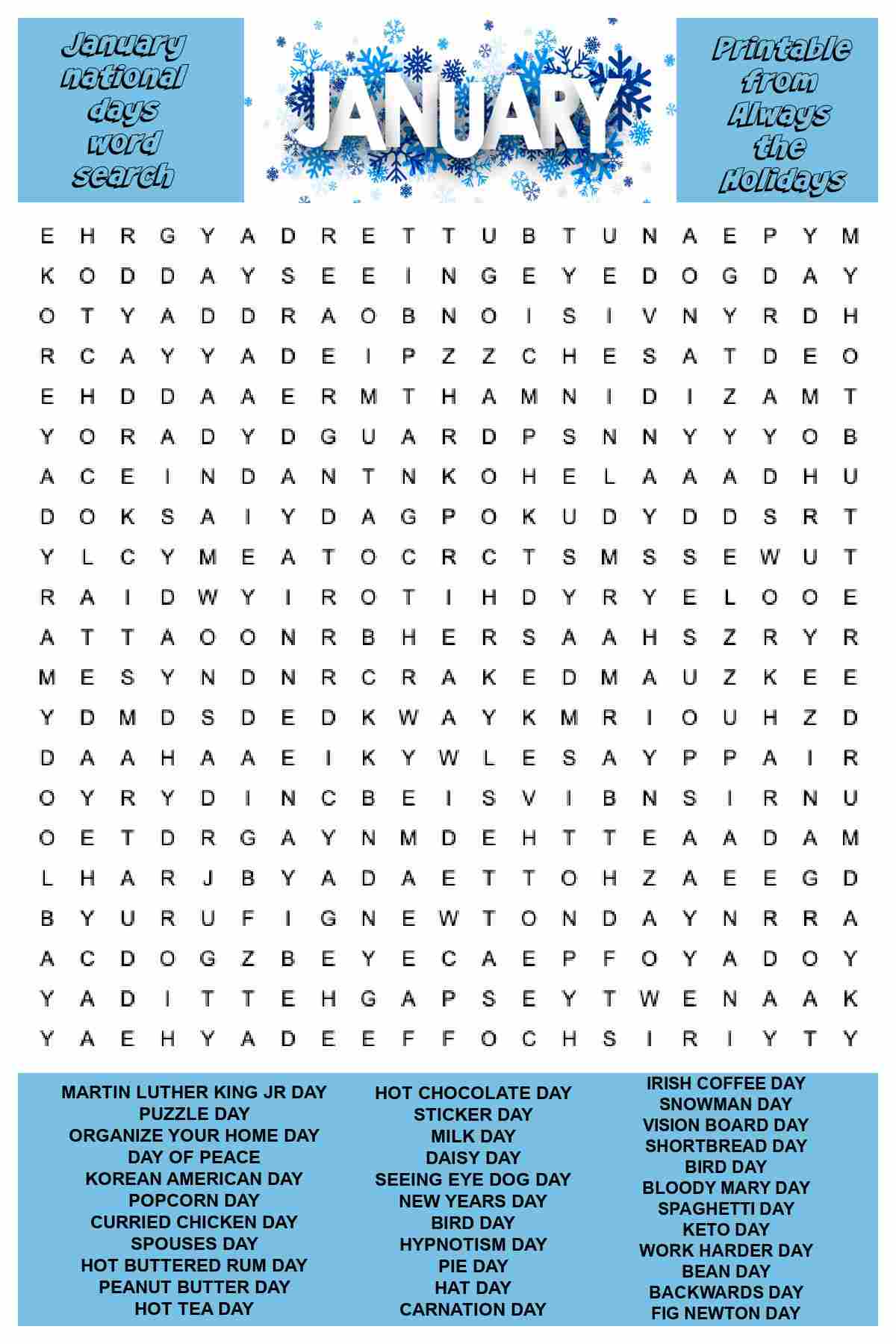 january word search printable - national day word find puzzle